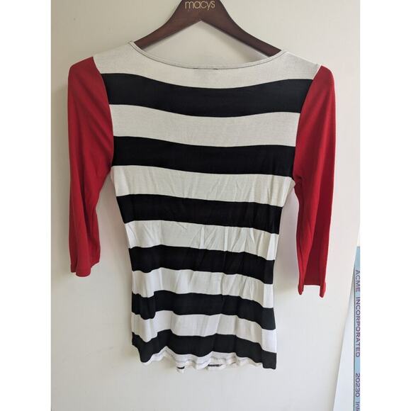 EXPRESS SZ L Cotton/Rayon Top Red/Navy/White Blouse Shirt 3/4 Sleeves Patriotic - Picture 7 of 7